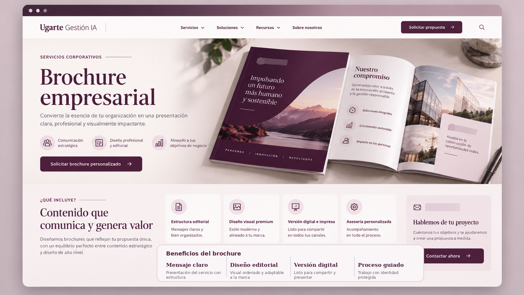 Brochure empresarial en ciruela